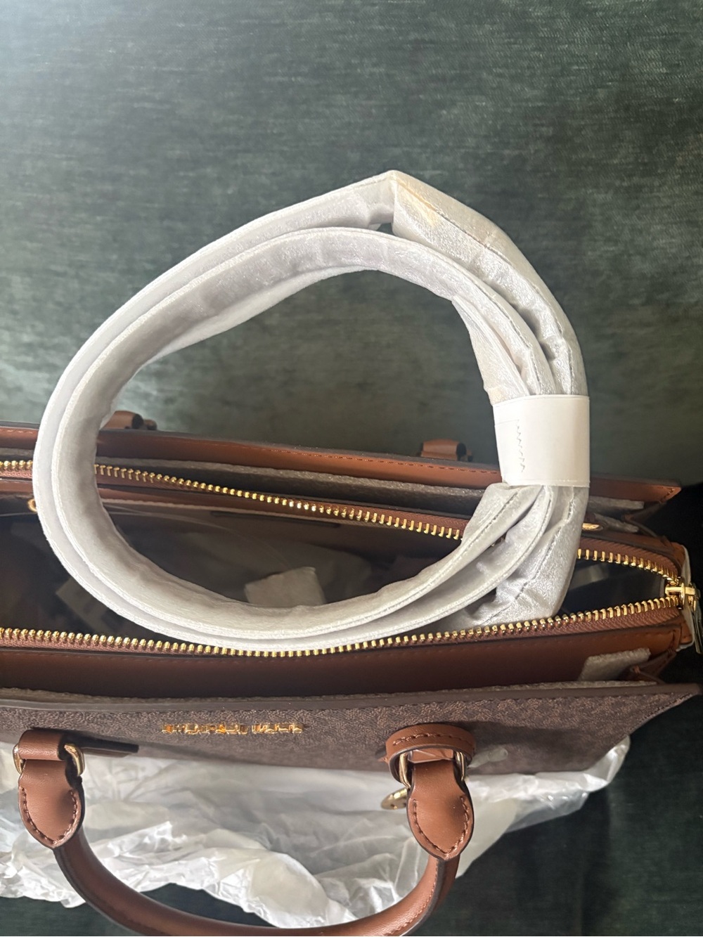 Michael Kors Brown Logo-Print Satchel with Gold Hardware - Picture 3 of 5